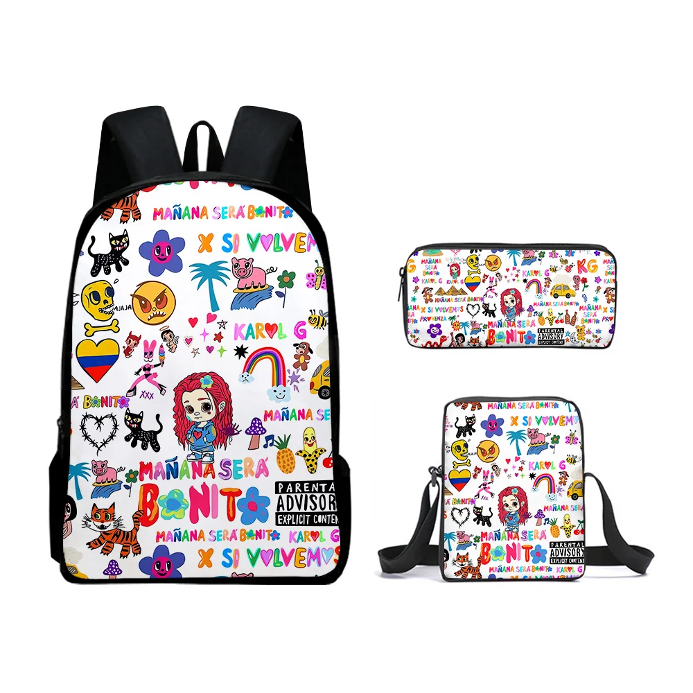 Classic Manana Sera BonitoI 3D Print 3pcs/Set pupil School Bags Laptop Daypack Backpack Inclined shoulder bag Pencil Case