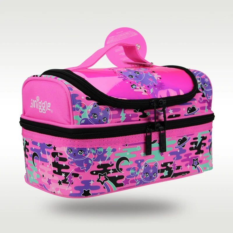 Austrália smiggle original saco de almoço das crianças menina bolsa bonito rosa espaço vermelho gato bolsa frutas lancheira saco 9 polegadas