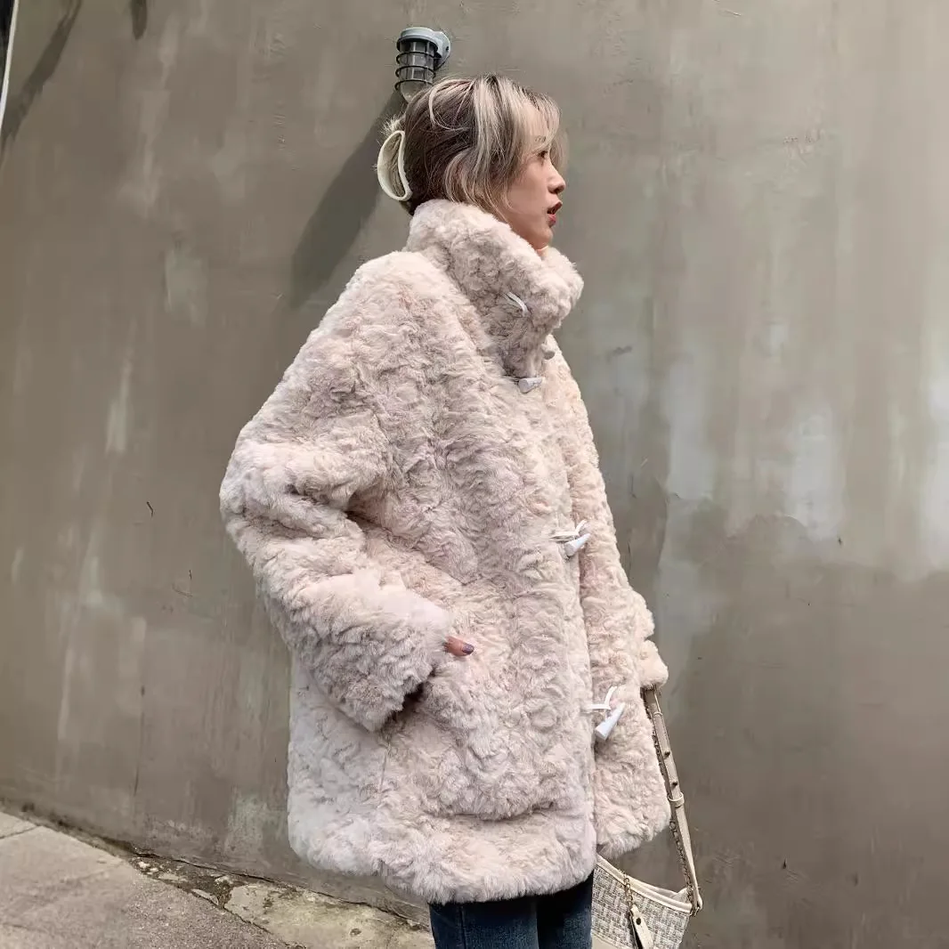 معطف متوسط الطول للنساء معاطف من الفرو الصناعي سترات سميكة ودافئة Y2k ملابس الشارع الشهير سترة أنيقة للعمل بياقة واقفة ملابس خارجية للخريف والشتاء #3
