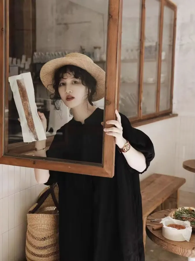 Gonna per bambola carina Sle giapponese dolce estate Dr Artistico Vintage Forest Girl Gonna torta a pieghe vento ort Sve Midi Dr