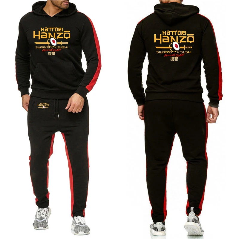 Hattori Hanzo Classic Conjunto de moletom masculino de cor sólida, moletom com capuz e calça jogger, moletom esportivo casual diário masculino