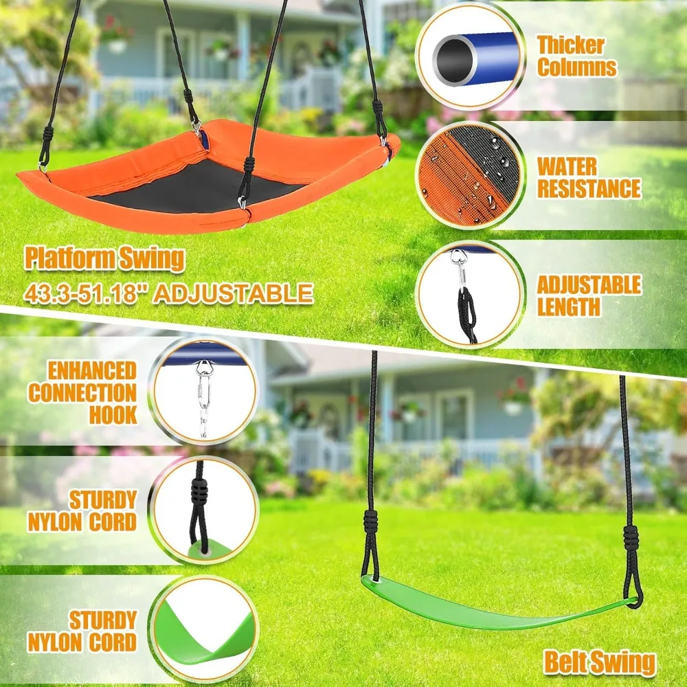 مجموعة أرجوحة للفناء الخلفي - مجموعات ملعب 6 في 1 شديدة التحمل 550 رطل ترقية أرجوحة الصحن للأطفال في الهواء الطلق حامل أرجوحة معدني