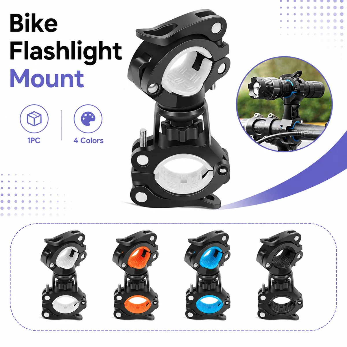 1PC Anti-Slip Cycling Flashlight Support Universal Handlebar Torch Mount 360° Adjustable Bicycle Light Bracket For MTB Scooter