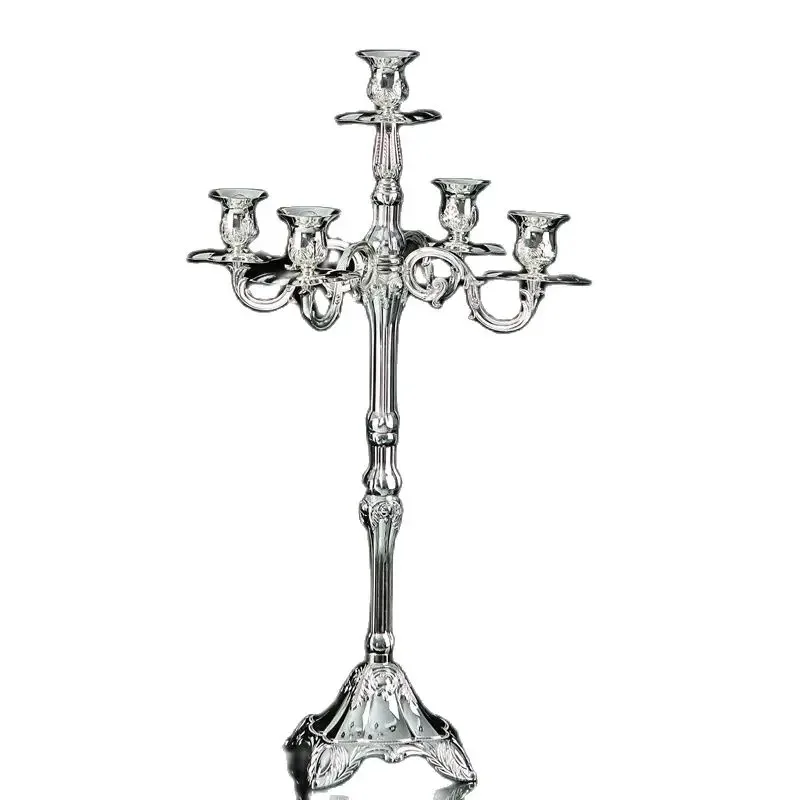 Luxury Tall Candle Holder Metal Living Room Silver Tealight Five Arm Candlestick Wedding Centerpieces Bougeoir Home Decor