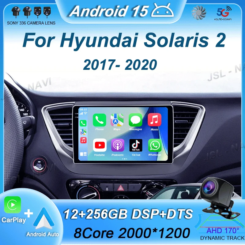 Auto WIFI + 4G Carplay Android 15 Radio de coche para Hyundai Solaris 2 2017-2019 2020 reproductor de vídeo Multimedia navegación GPS cámara 360