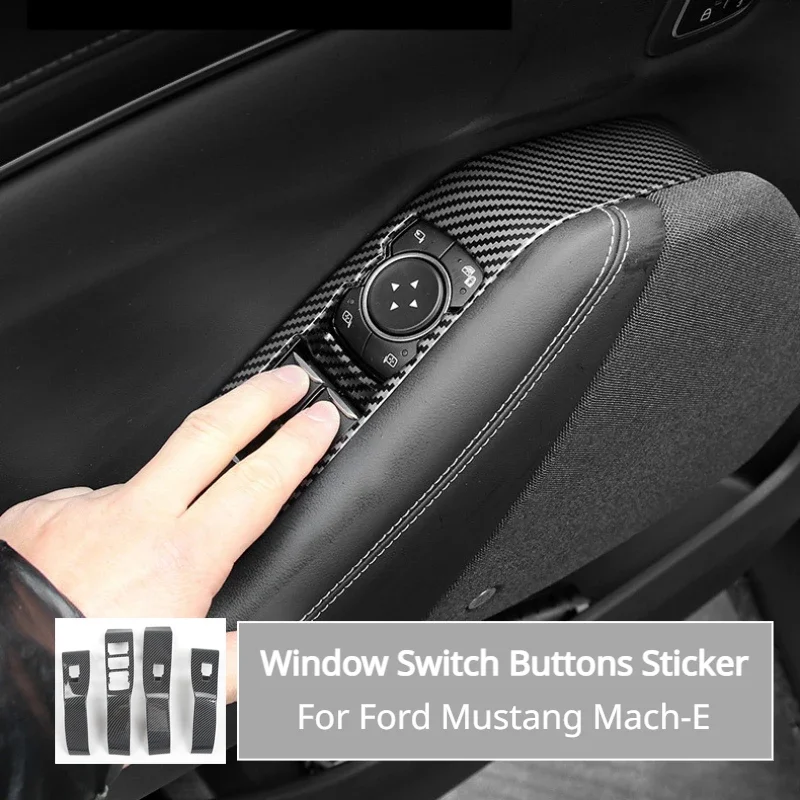 

Car Styling Carbon Fiber Texture Interior Window Lift Control Switch Button Panel Frame Cover Trim For Ford Mustang Mach-E