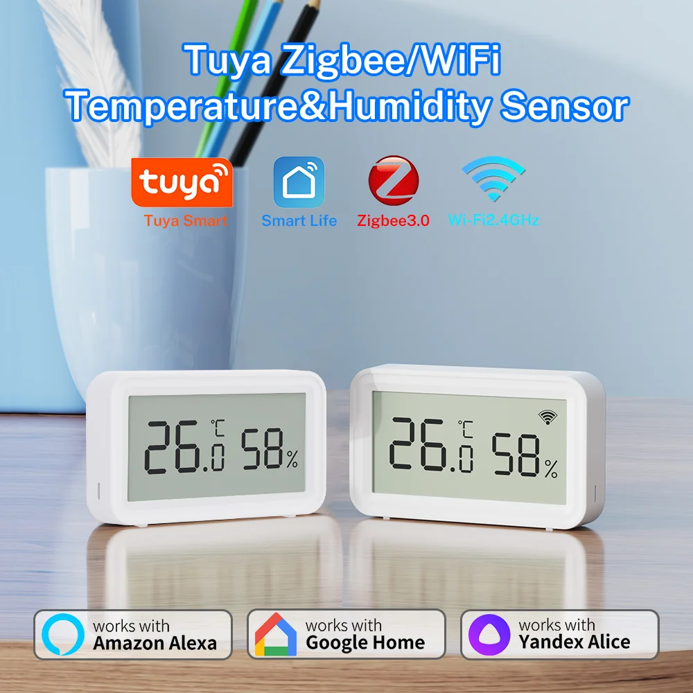 Tuya Zigbee WiFi capteur de température et d'humidité intérieure pour maison intelligente APP télécommande SmartLife fonctionne avec Alexa Google Assistant