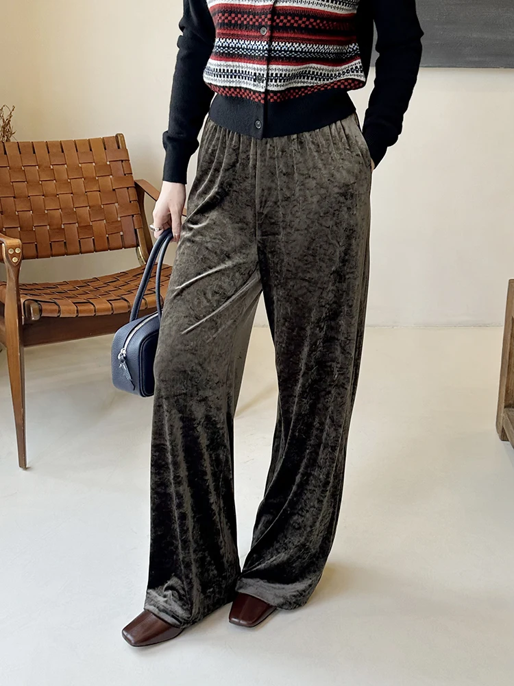 

Velvet Pants Tea Brown ey Lightweight Smooth like Paper High Gloss Matte Versatile Commuting Casual Slim Fit l Waist