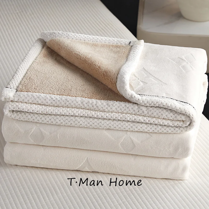 

Thiened Double Layer Warmth Polar Fce Blanket Beau Bed Cover Simple White Small Single Double Person Winter Blanket