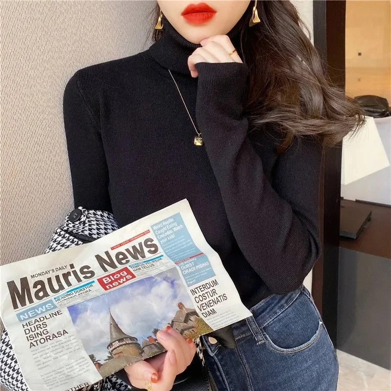 Turtleneck Sweater Winter Slim Thicken Knitwear Jumper Woman Soft Knit Pullovers Casual Black knit Warm Tops bottom sweater