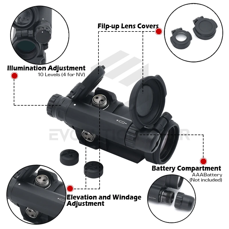 Imagem -02 - Evolution Gear m5 Red Dot Sight com Montagens Rápido e Precisão Aquisição do Alvo Marcações Completas 1.57 1.93