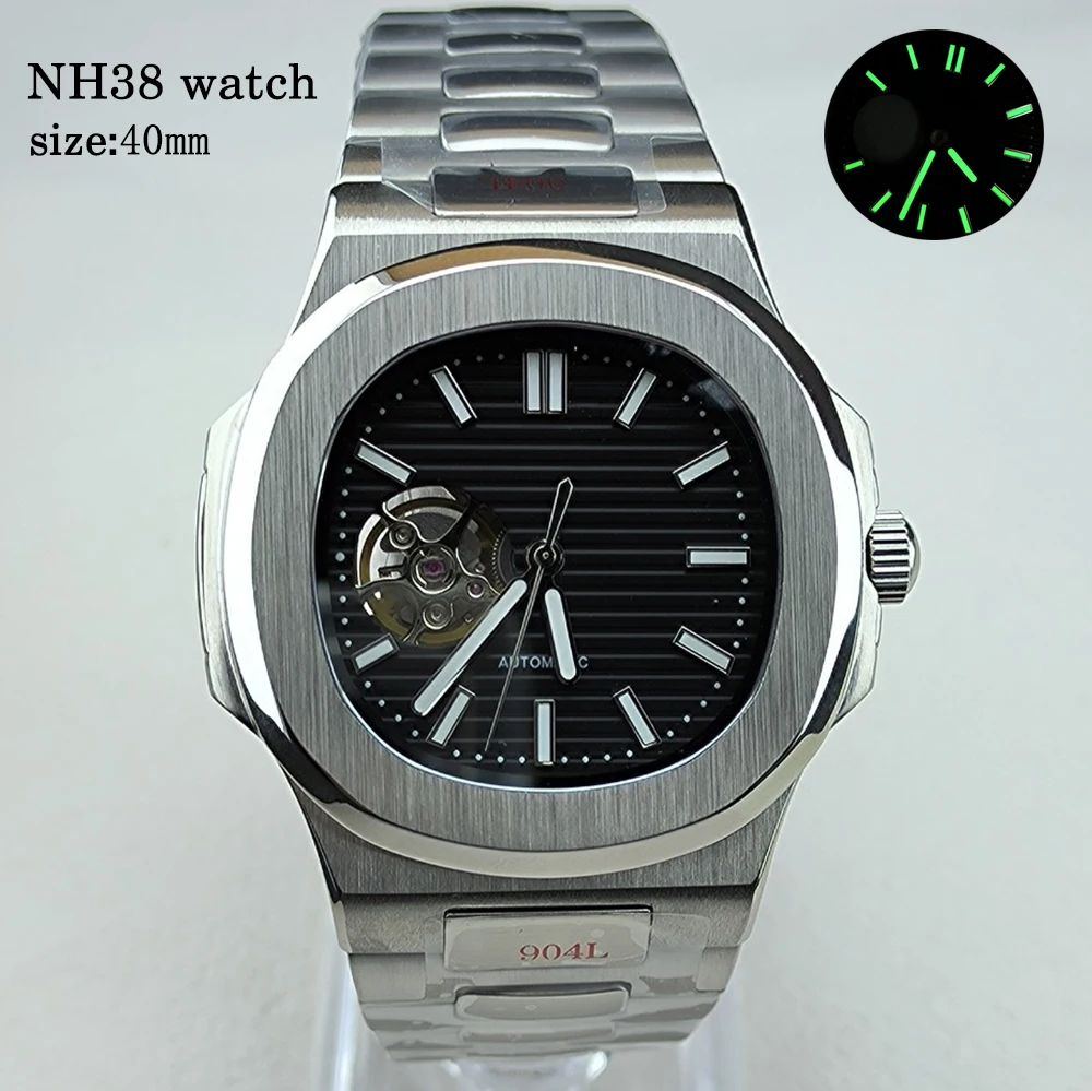 NH38 Men's Watch 40mm Stainless Steel Watch High Quality Luminous Dial Custom LOGO Automatic Watch Suitable for NH38 Movement