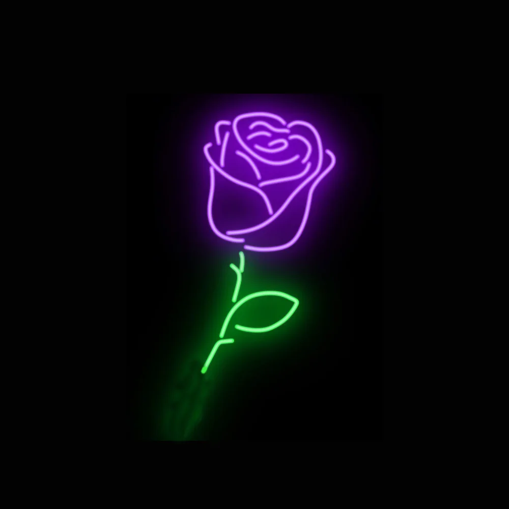 

Purple Rose Green Leave Custom Handmade Real Glass Tube Flower Store Advertise Home Bedroom Decor Display Neon Sign Light 17X14"