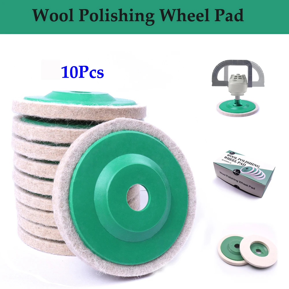 10Pcs 100mm Wool Polishing Wheel Buffing Pads Angle Grinder Wheel Felt Mirror Polishing Disc For Metal Marble Glass Ceramics