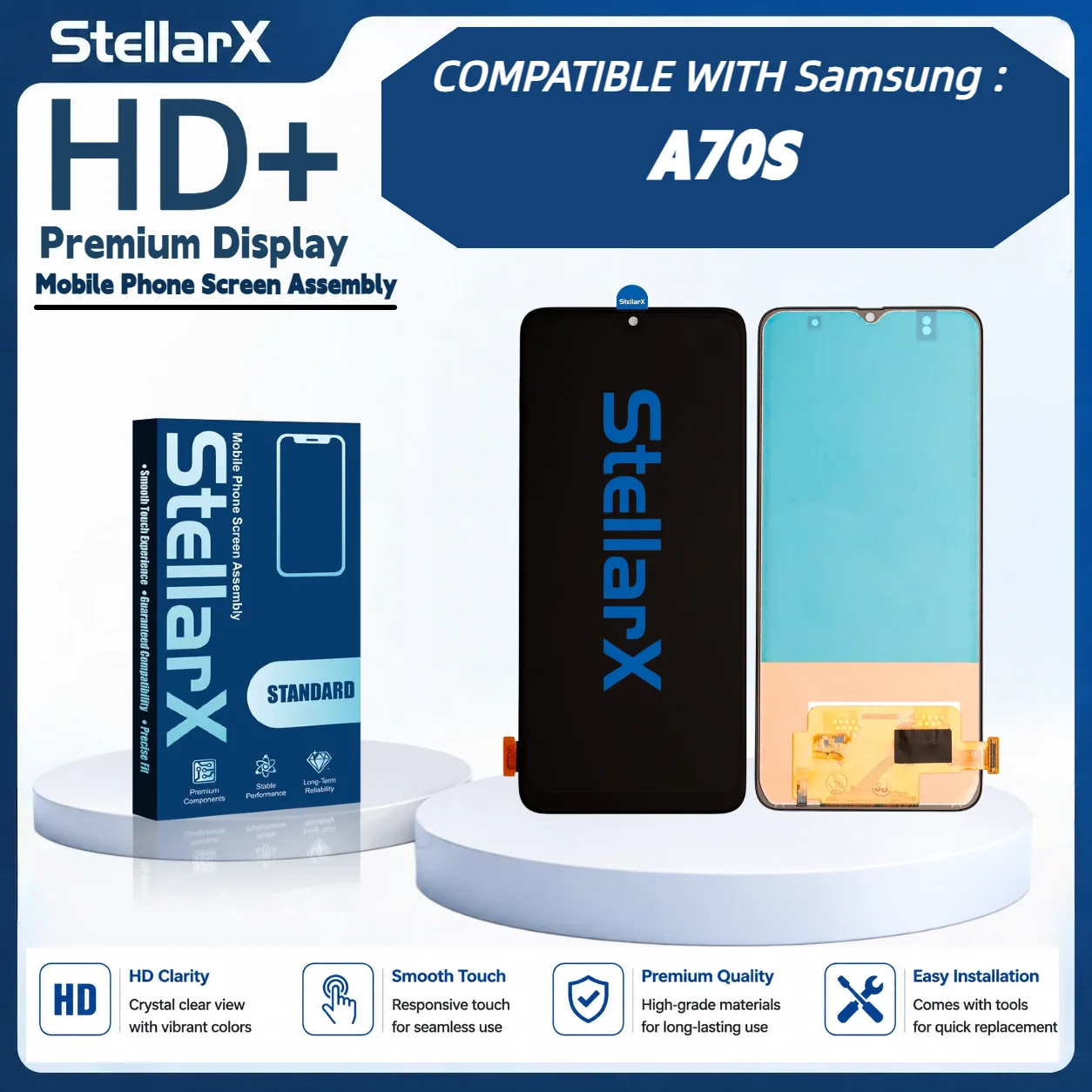 StellarX HD+ High Resolution Display Screen Replacement for Samsung A70S LCD Assembly Without Frame with free tools