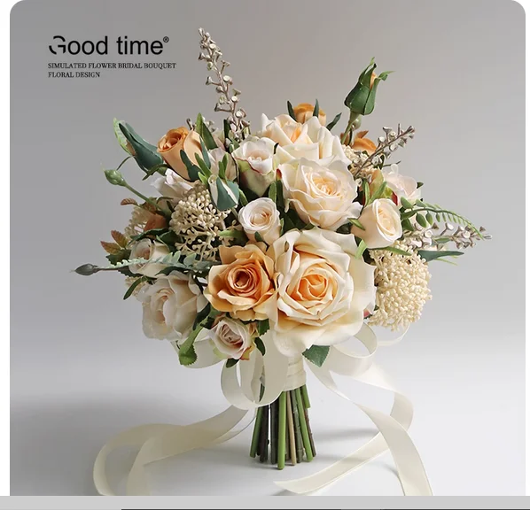 

French femininity | Champagne rose holding artificial flowers | Bride's wedding license bouquet home photography flower arrangem