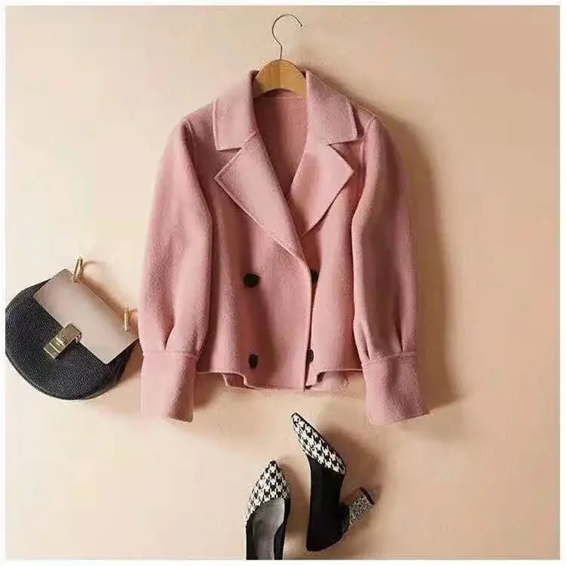 Ladies Loose Fitting Woolen Outwear  Autumn Winter Female Short Wool Blend Coat Korean Women Fashion Long Sleeves Tops Jacket