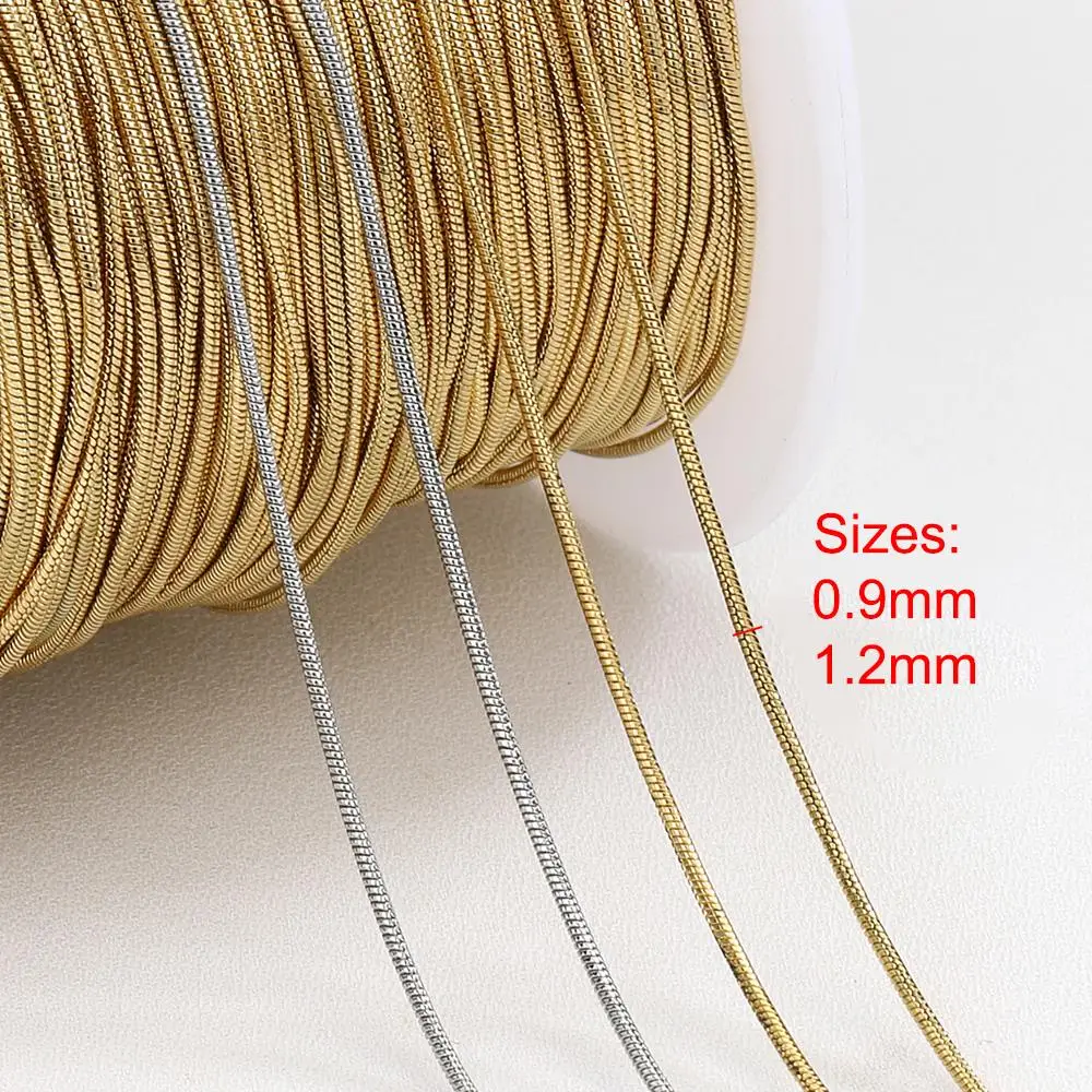 2Meters Stainless Steel 0.9mm 1.2mm Round Snake Chains for Necklace Bracelet Jewelry Making DIY Handmade Findings Wholesale