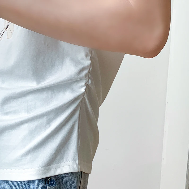 M-3XL 95Cotton Summer Short Sleeve T-Shirts Women 2024 O Neck Floral Appliques Slim Waist Designer Tops Girls Trendy White Tees