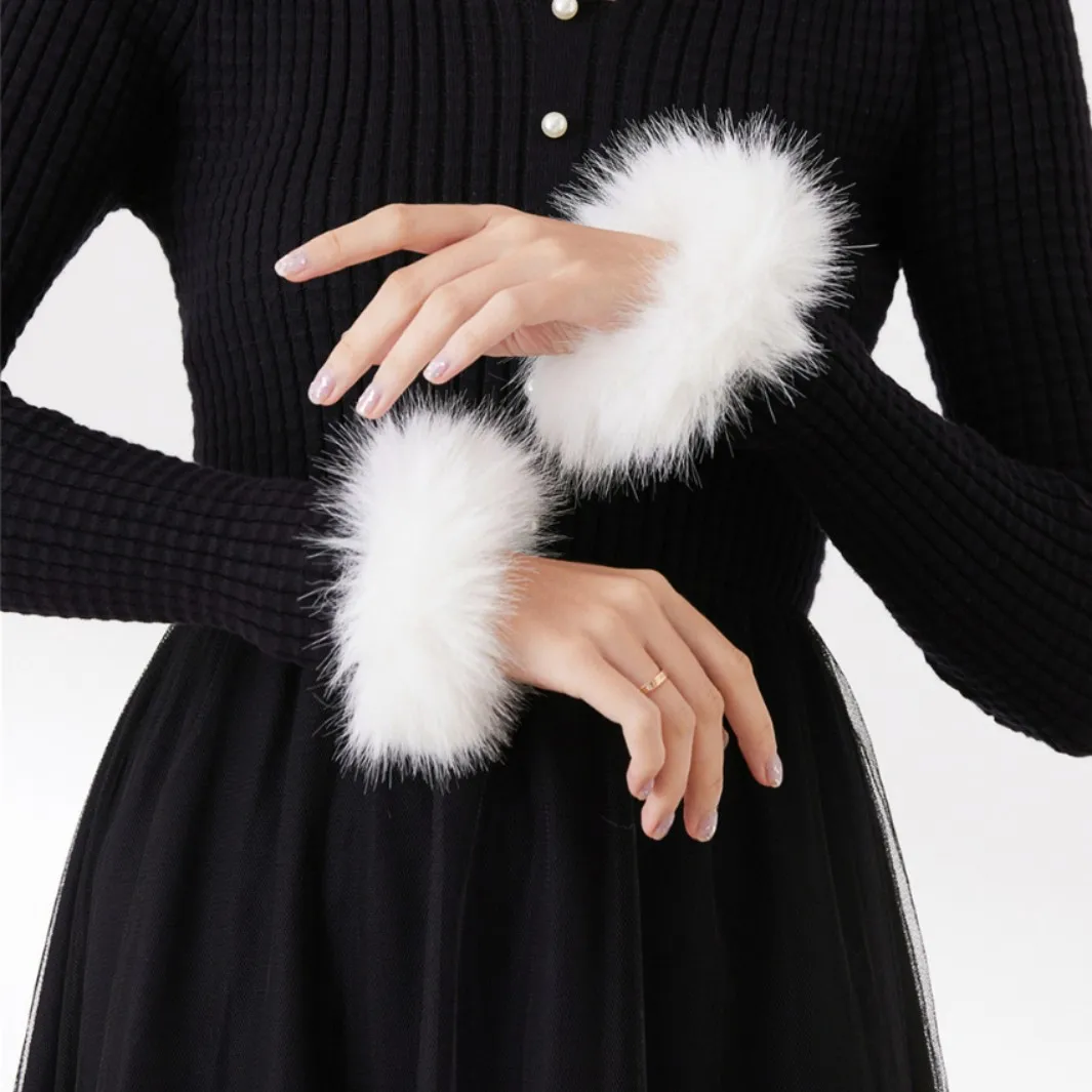 

Furry Cuffs White Black Detachable Fake Sleeves Women Autumn Winter Sweater Cuff Decorative Halloween Costume Cosplay Supplies