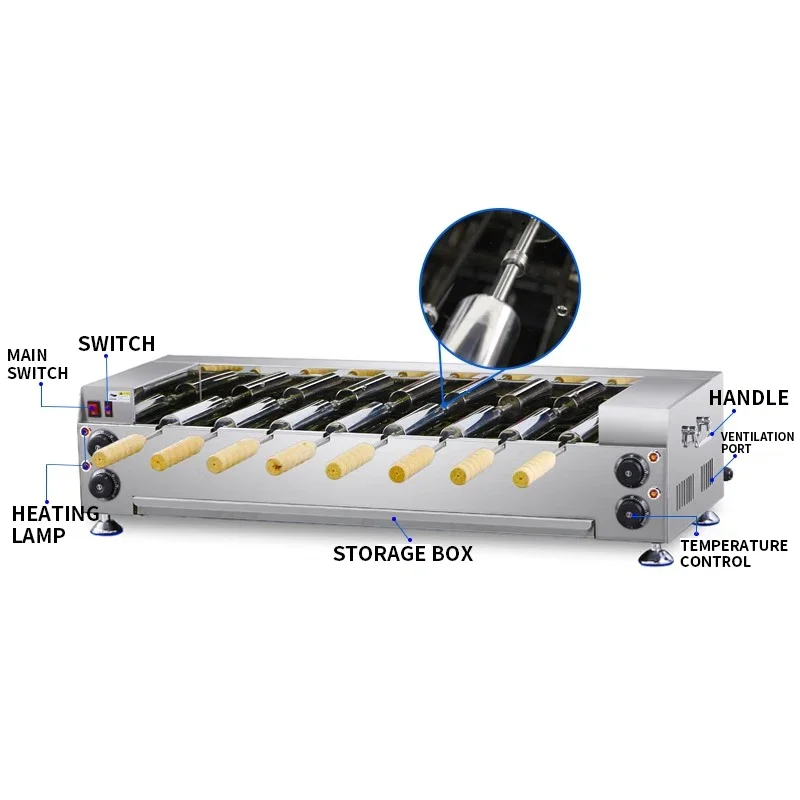 220V 110V Camino Torta Forno Rotolo Grill Macchina In Acciaio Inox Rotolo di Pane Cono di Gelato Kurtos Kalacs Waffle Maker