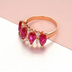 Romantic creative 585 Purple Gold horse-eye Red gem Ring for Women Plated 14K Rose Gold High end Bow Design Engagement Jewelry