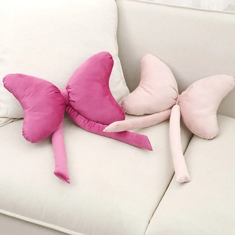 Bohemian Bow Cushion Dutch Velvet Breathable Lumbar Support Sofa Bed Pink Fluffy Pillow for Girls Room Decor