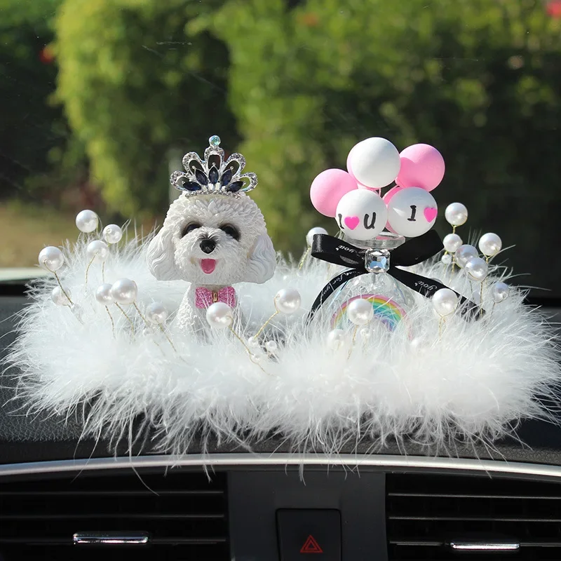 Decoração interior do painel do carro dos desenhos animados engraçado kawaii nodding cão teddy oscilação boneca rosa gadget auto feminino ornamento ac