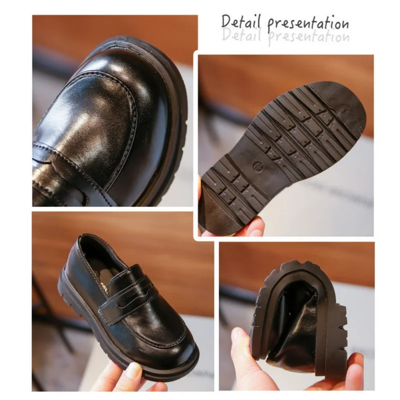 Girls Leather Shoes for School Party Wedding Kids Black Loafers Slip-on Spring Autumn Children Flats Fashion British Style