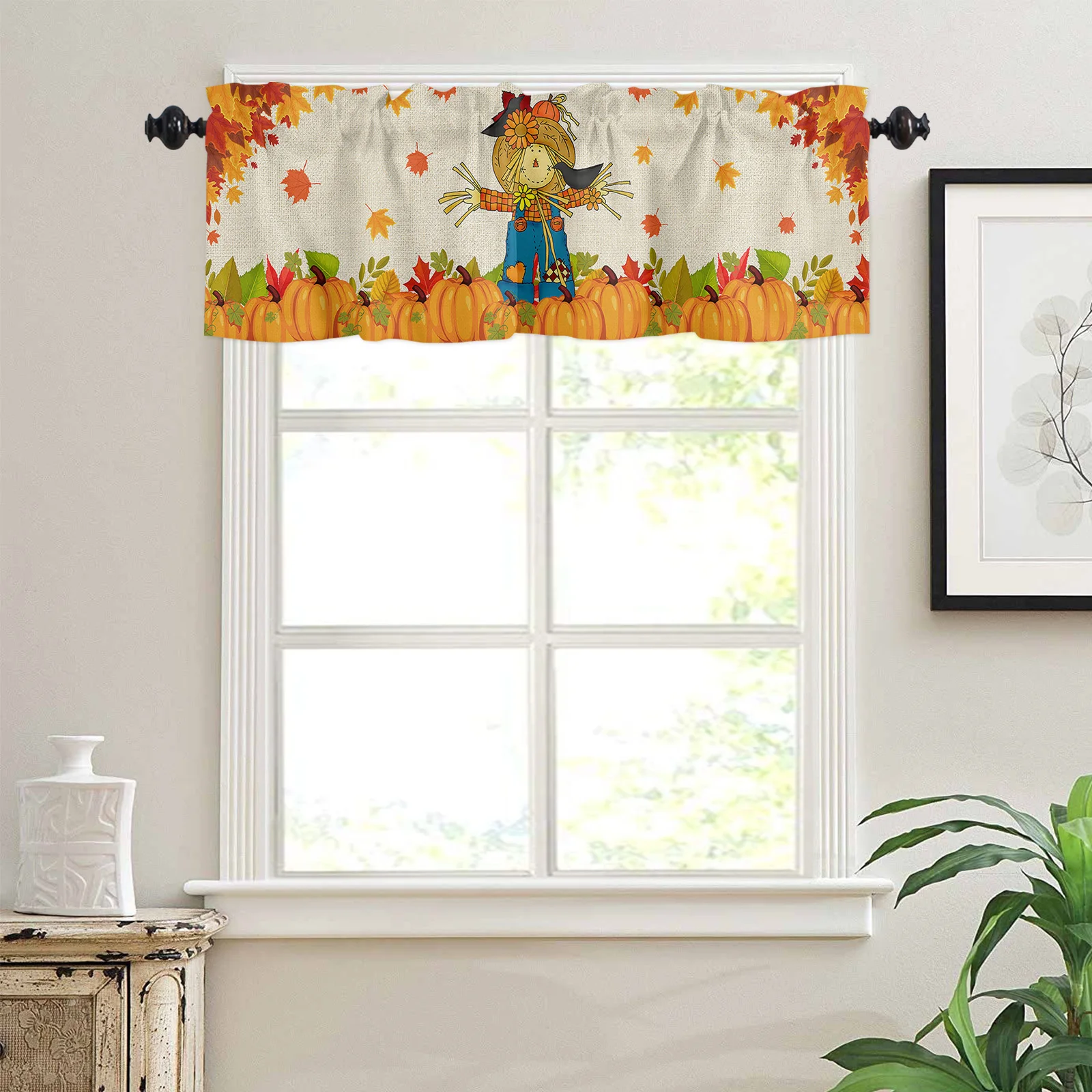 ZEDLIYU Valances for Windows Kitchen Living Room Small Window Valance Autumn Pumpkin Scarecrow 1 Panel