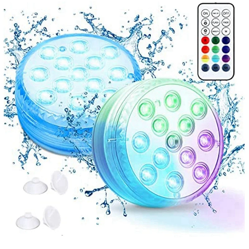 

Pool Lights Submersible LED Lights With RF Remote,13 LED Waterproof Underwater Light With Magnets Suction Cups 2Pack