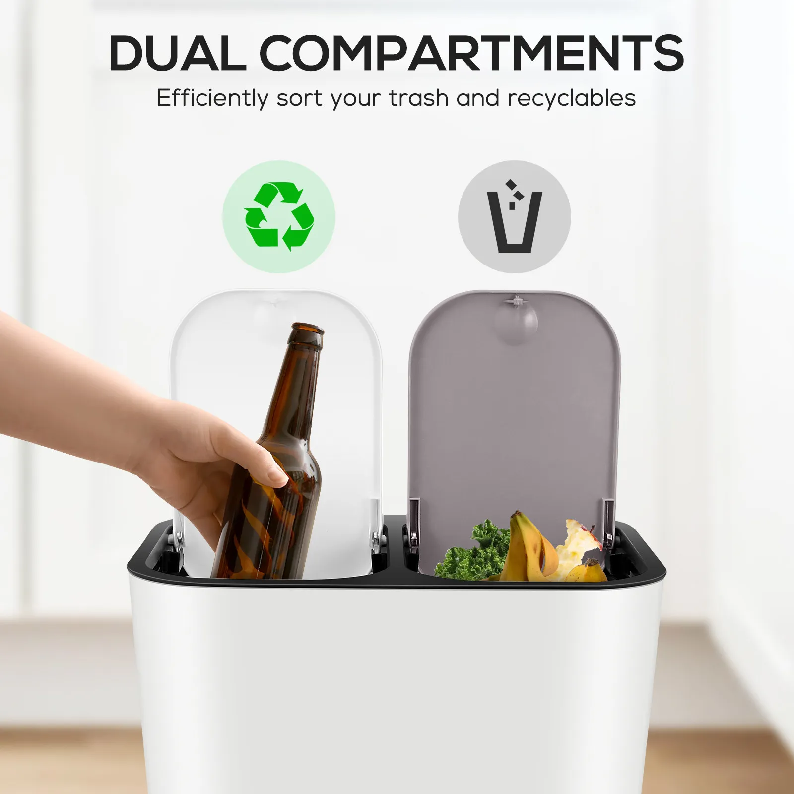 

15L Outdoor Trash Can Double Compartment Rubbish Bin Kitchen Waste Garbage Bin Dual Trash Can for Home Restaurant Waste storage