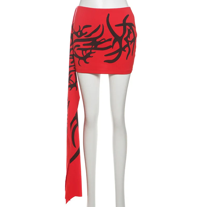 SylCue موضة طباعة التنانير الصغيرة المرأة الصيف الاتجاه عالية الخصر شريط طويل نحيل تمتد موضة تنوعا نمط الشارع الشهير #6