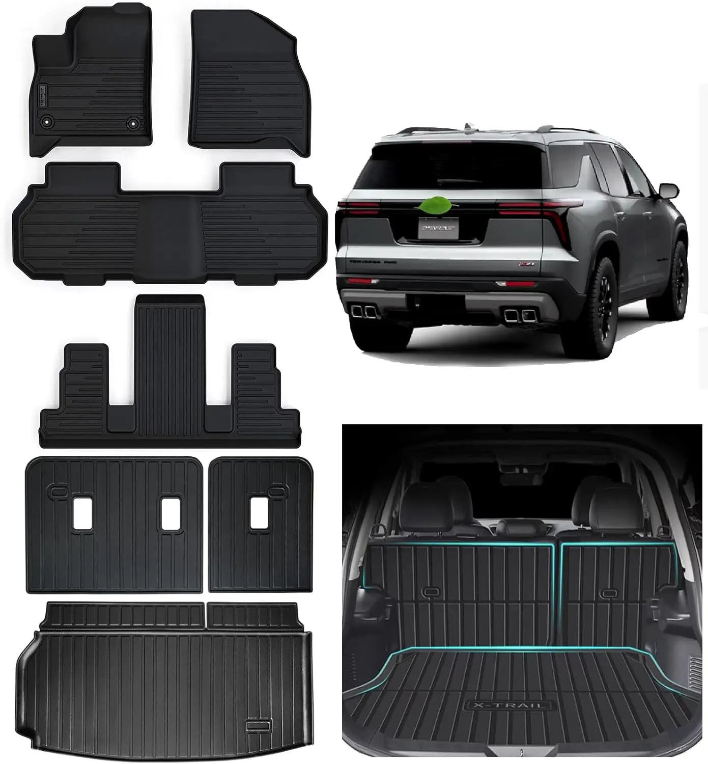 

Custom Fit TPE All-Weather Floor Mats for 2024-2026 Chevrolet Traverse, Trunk and Backrest Protection