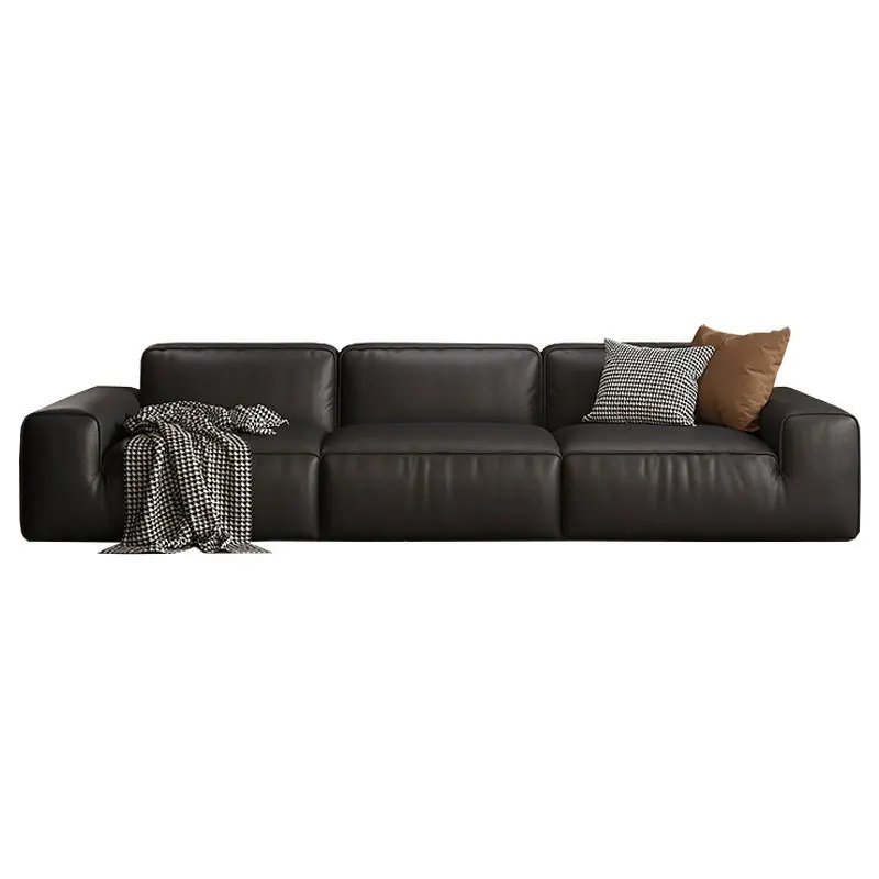 

Living room simple first-layer cowhide straight-row sofa, Italian minimalist cream wind tofu block leather sofa