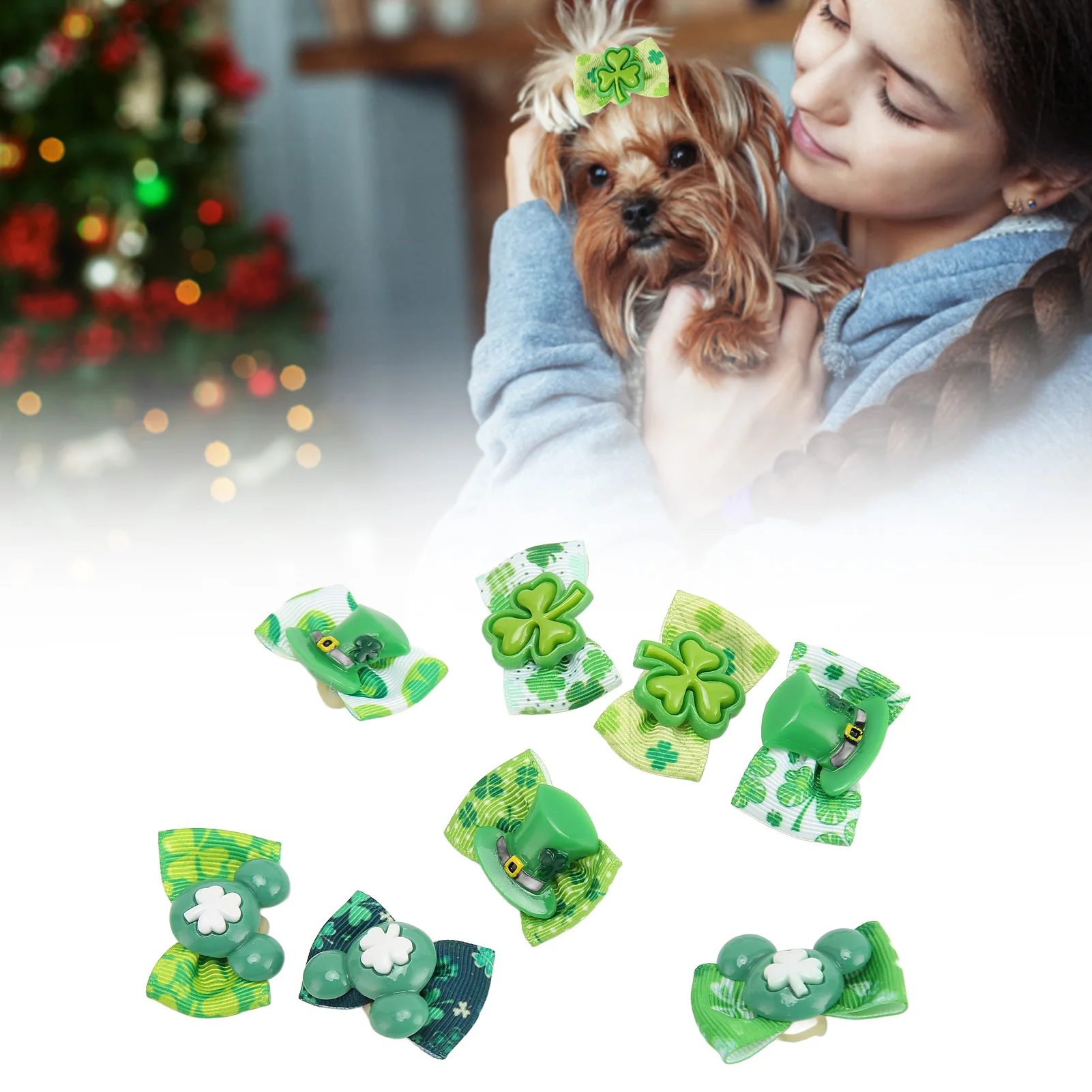 24PCS Clovers Dog Bows Lightweight Exquisite Puppy Hair Bows For St. Patrick's Day Dog Hair Grooming Accessories