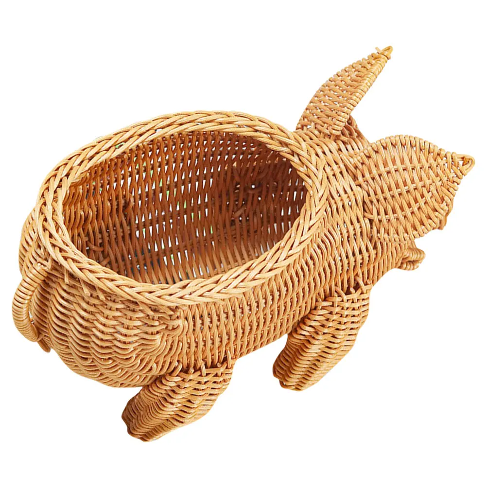 

Pig Shape Woven Basket Imitation Rattan Fruit Snack Storage ganizer Handmade Kitchen Decor Tea Color Proper Capacity Household
