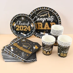 2024 Graduation Disposable Party Tableware Congrats Grad Theme Party Decoration Graduation Supplies Plates Napkins Tablecloth