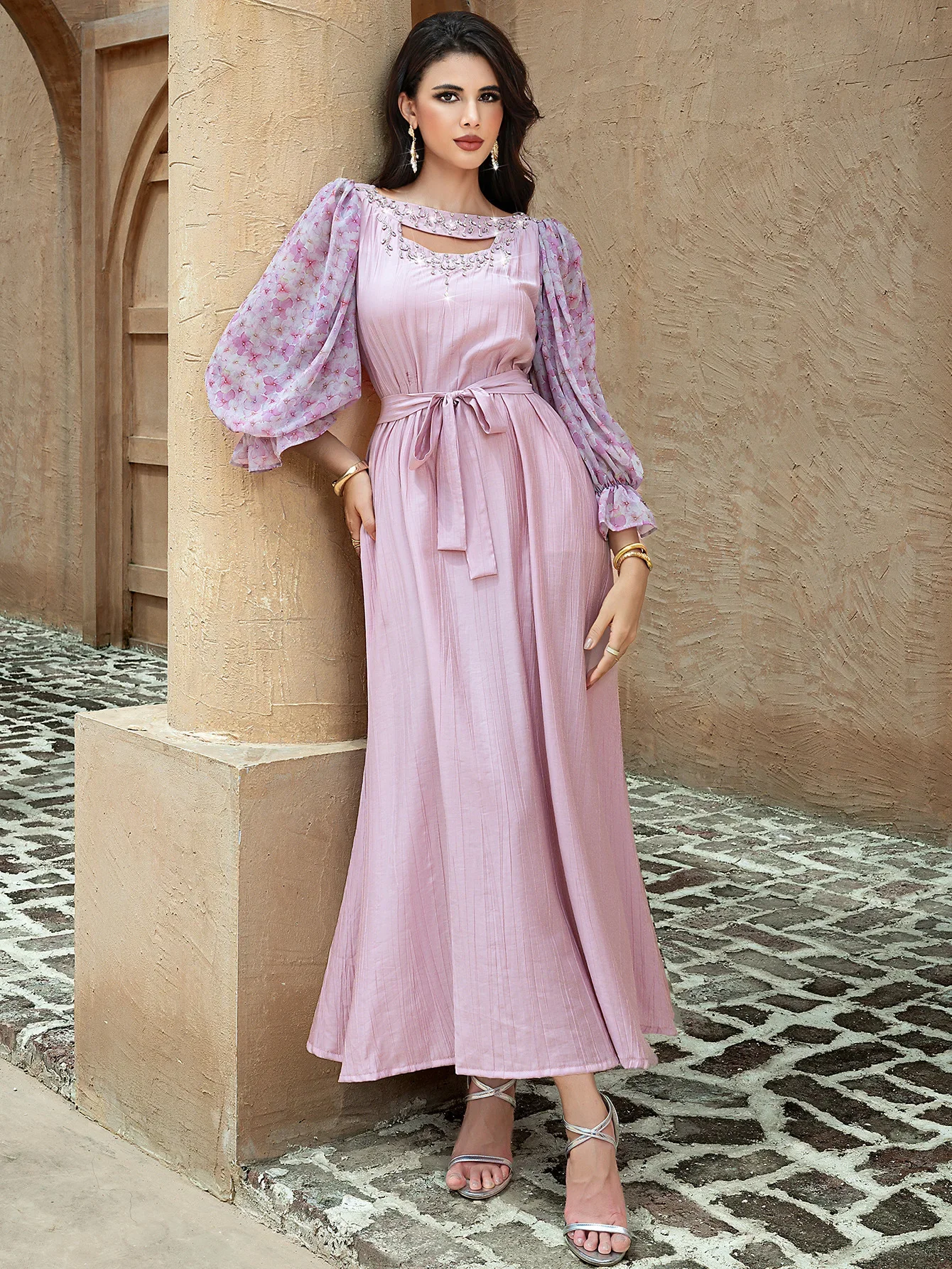 

Eid Diamond Dress for Women Abaya Chiffon Print Party Dresses Muslim Caftan Robe Jalabiya Ramadan Morocco Kaftan Vestidos Largos