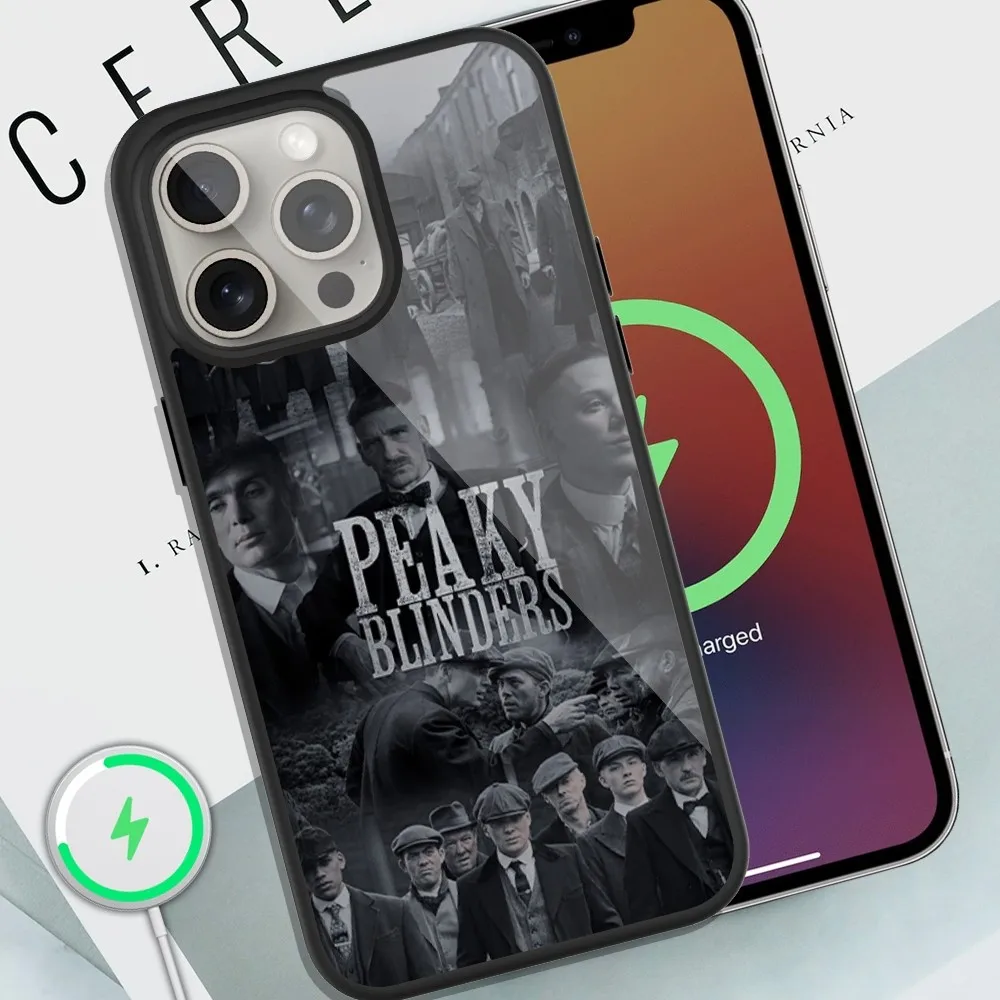 P-Peaky Man Blinders TV Phone Case For iPhone Magsafe Magnetic 13 14 15 11 12 Pro Max Plus Glass Charging Shell