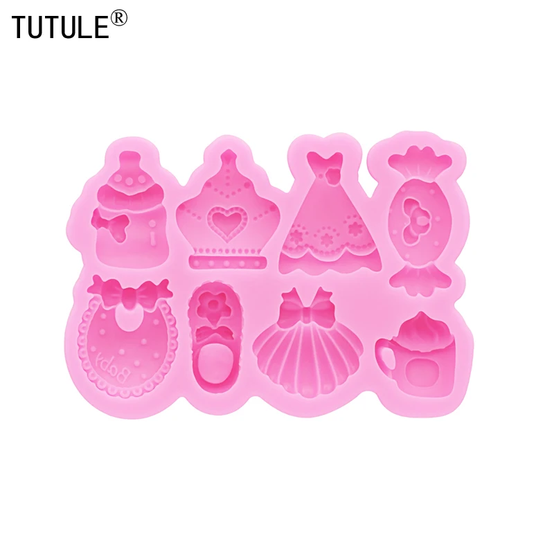 DIY princess Skirt candy milk bottle silicone mold shoes tea cup crown arrings Epoxy clay mould Chocolate cake Decor molds