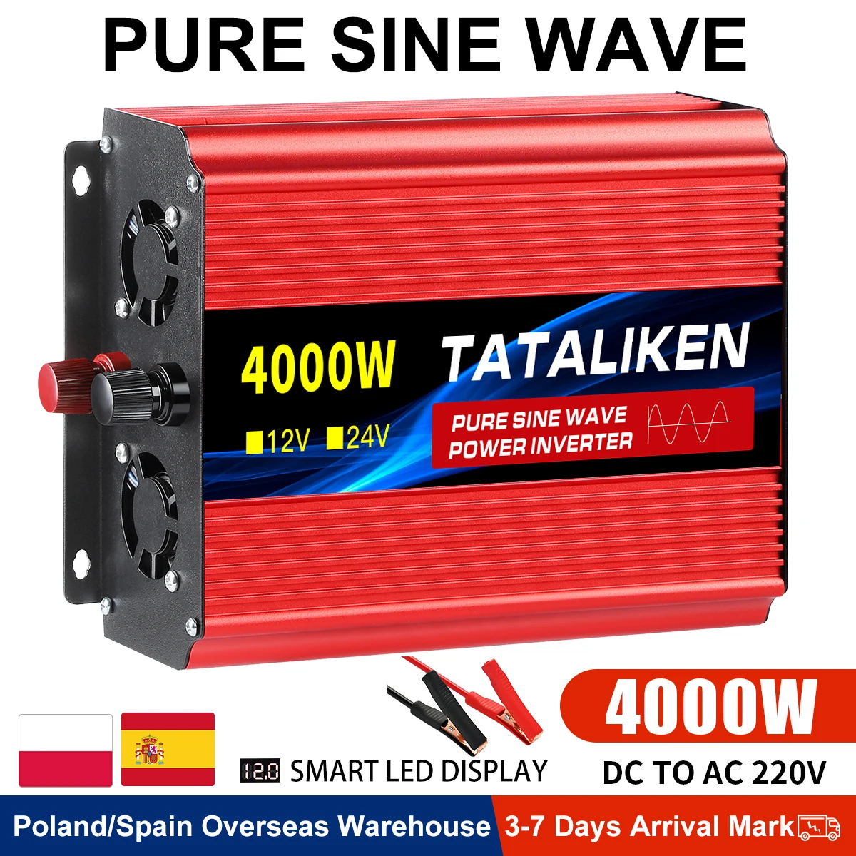 Pure sine wave European standard socket inverter high power 4000-8000W home portable with digital display 12V50HZ