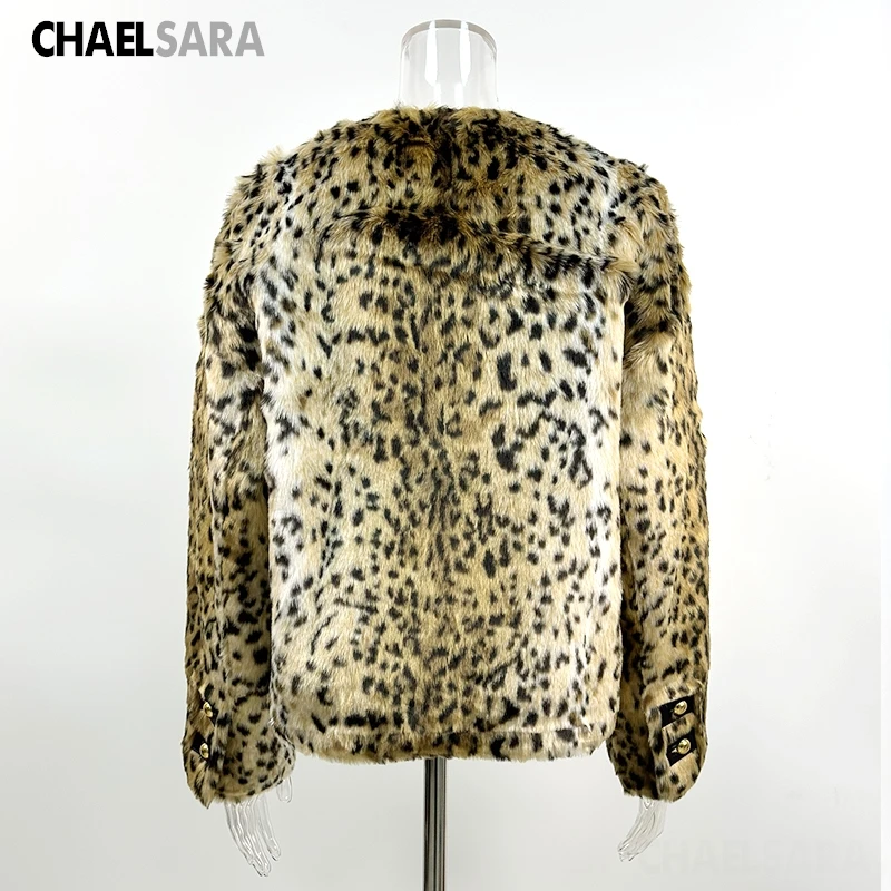 Women's Leopard Faux Fur Coat - Warm Button-Front Jacket