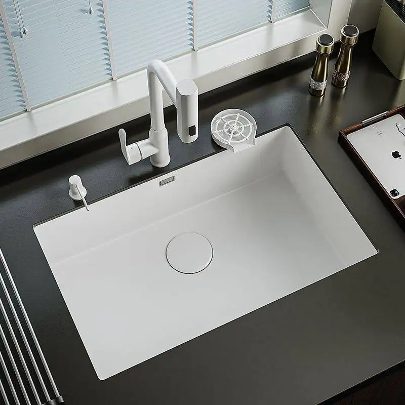 Kitchen 304 White Vegetable Basin Square Stainless Steel Sink Large Single Slot Handmade Basin Undercounter Basin Washing Dishes