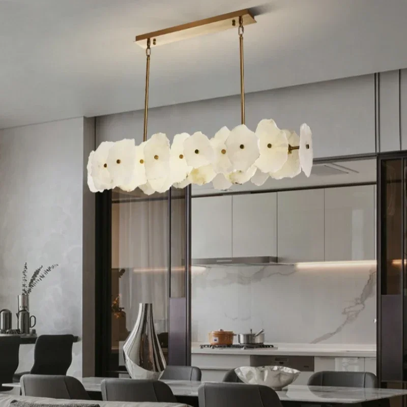 Spanish Marble Round Ceiling Chandelier Lighting Alabaster Marble Round Pendant Chandeliers Light for Living Dining Room Bedroom