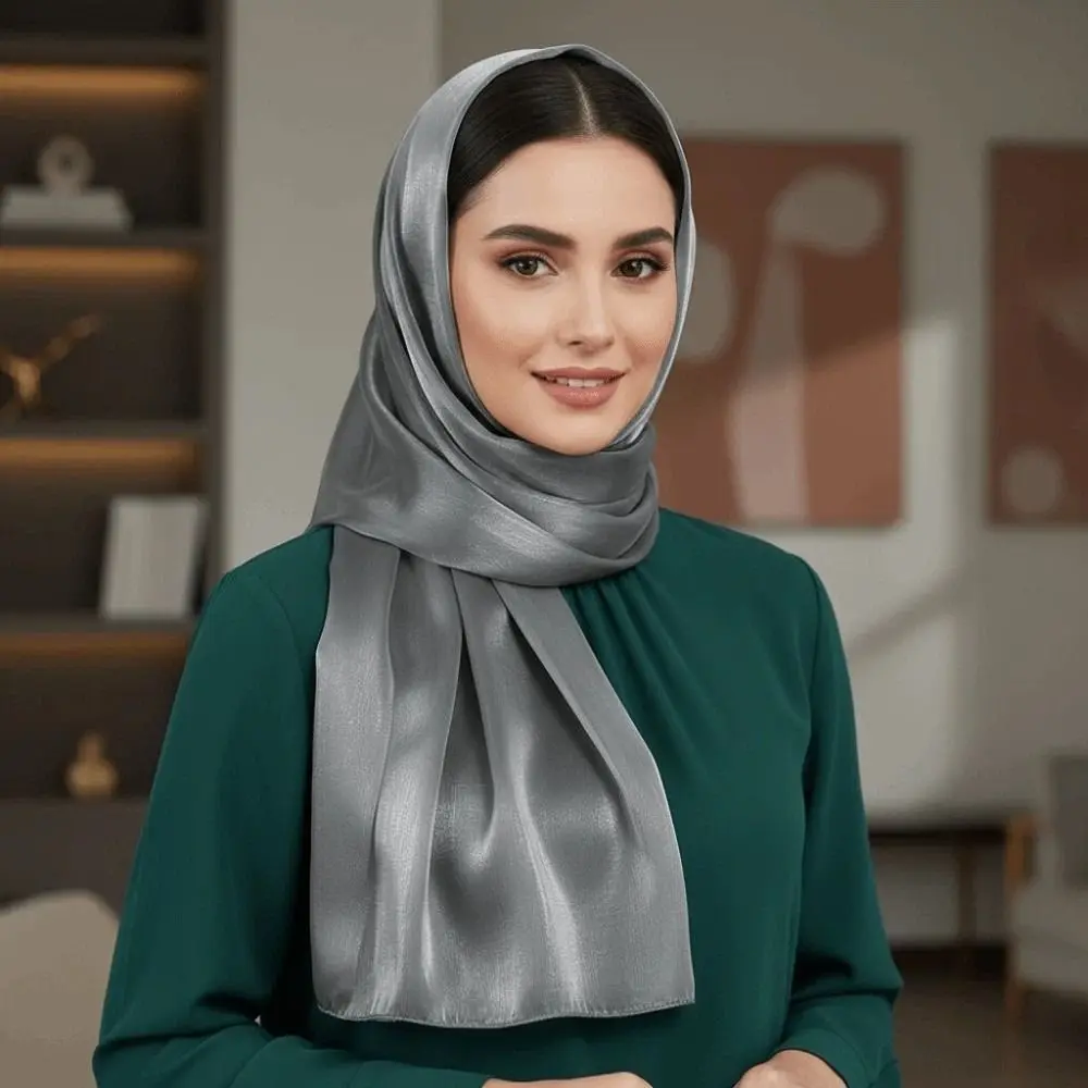 

Breathable Chiffon Hijab Scarf Sunscreen Long Smooth Silk Headscarf Lightweight Solid Color Thin Large Shawl Neck Decoration