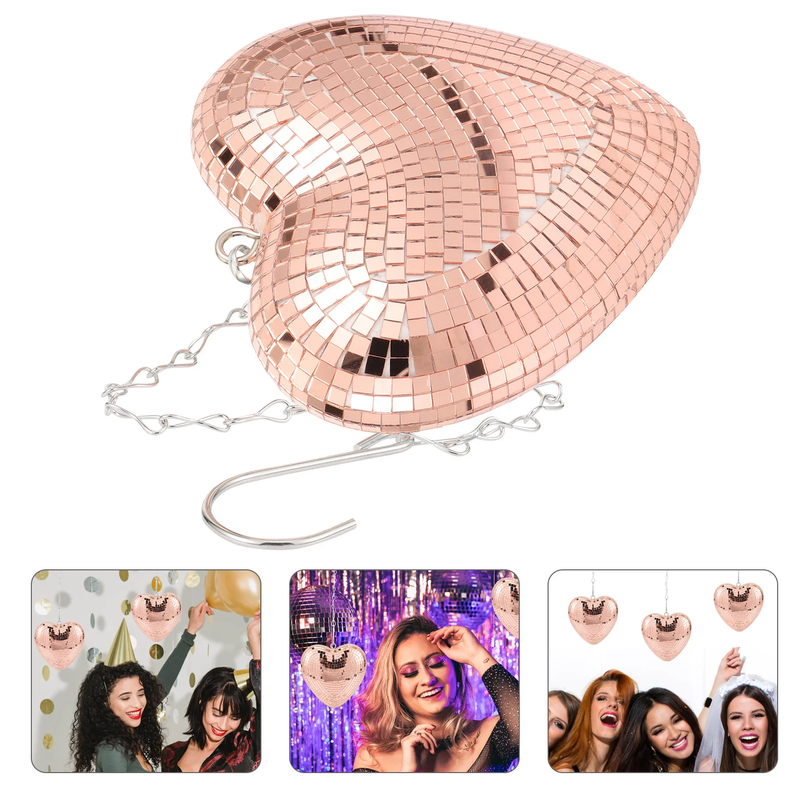 

Chain Disco Heart Glass Decoration Party (Rose Gold) Compact Ball Mirror Decorations Hanging Quirky Wedding Gifts