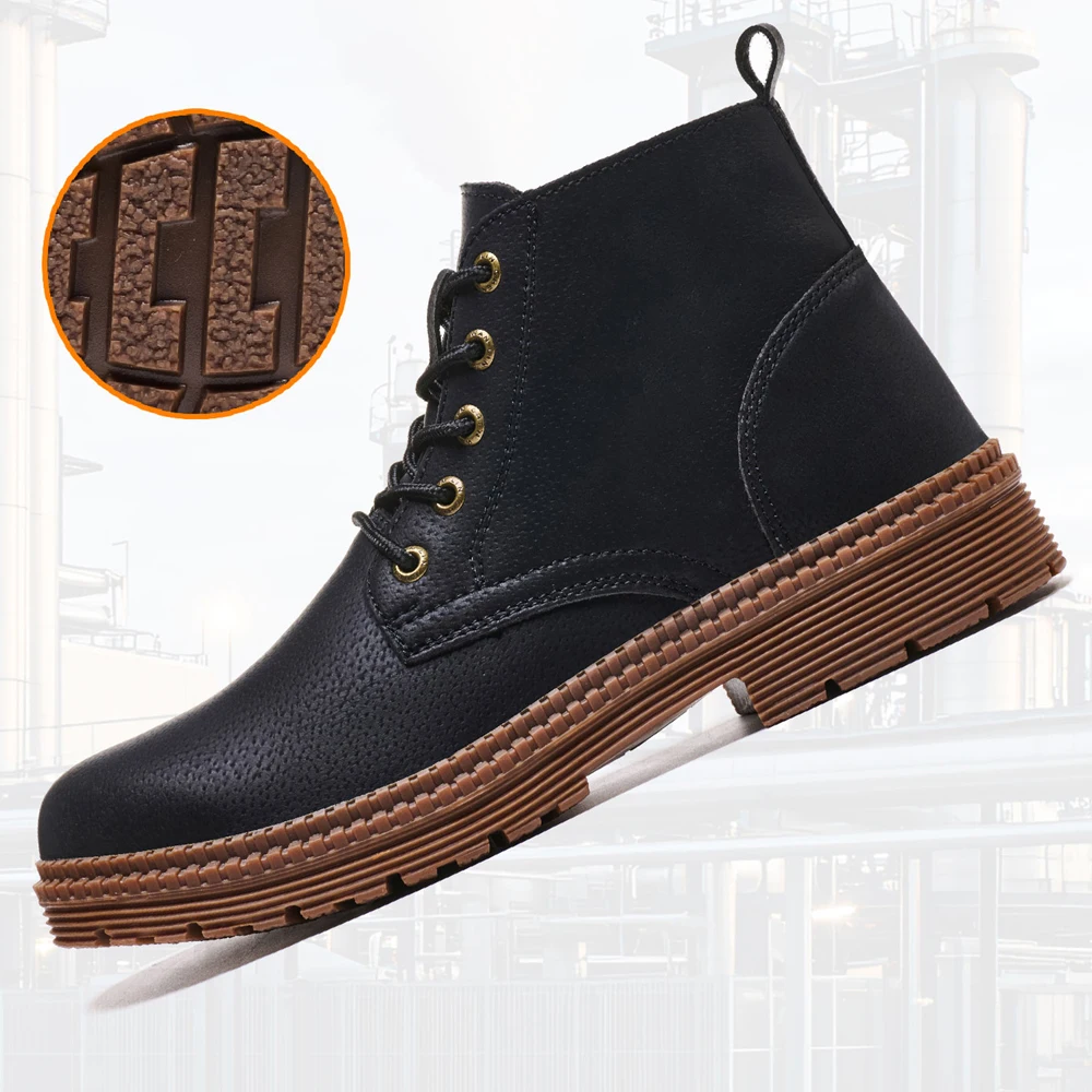 

New Men Safety Boots leather shoes Anti-smash Anti puncture Work Boots Steel toe shoes Waterproof Protection Shoe Wear-resistant