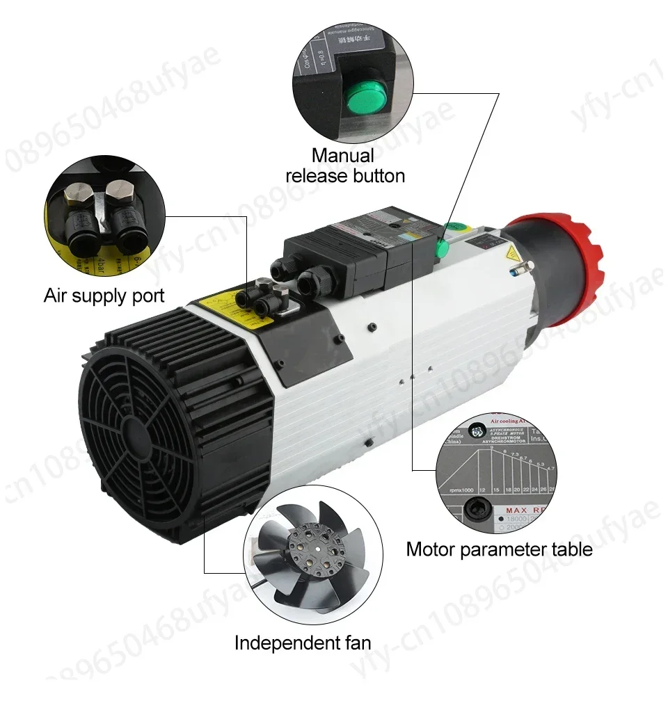 Air-Cooled Spindle Motor 12kw 380V Automatic Tool Changer Spindle HSK63F 24000rpm For CNC Milling Router Engraving