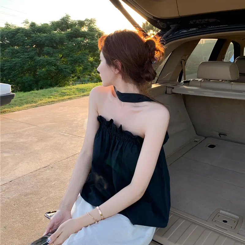 صيف جديد تصميم الجنية واحد الكتف سترة حزام المرأة الأعلى الجوف خارج بال الكورية Sle سليم صالح ort طول Tirt